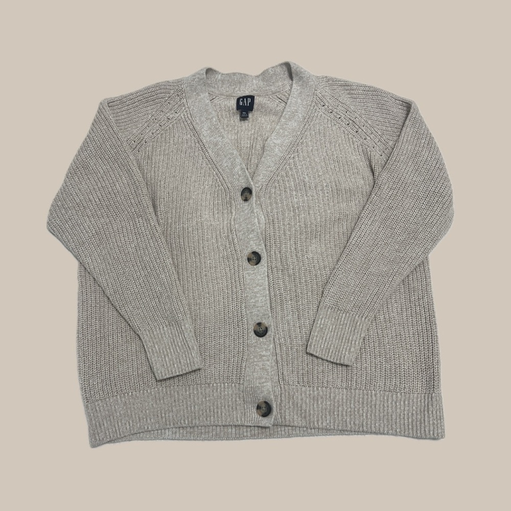 Gap Light Brown Neutral Knit Woven Sweater Cardigan